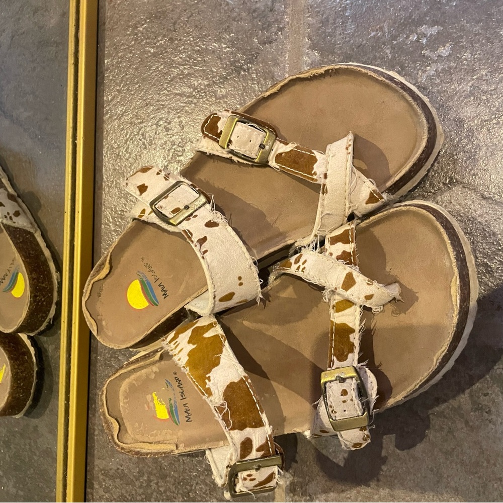 MIA Brown and Cream Cow Print Sandals